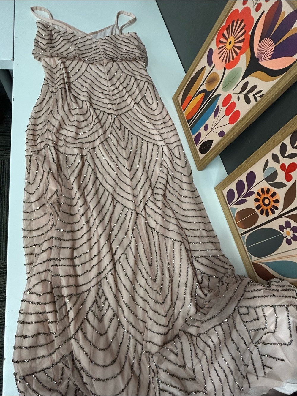 Adrianna Papell Deco blush sequin gown size 4